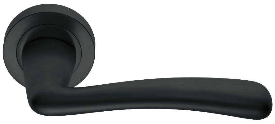 Ручка дверная COCKATOO R2 NERO раздельная на круглой розетке, цвет черный, латунь фото купить Челябинск