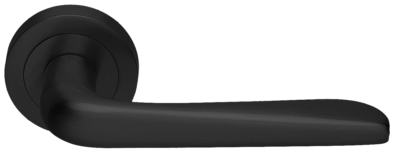 Ручка дверная PETRA R2 NERO раздельная на круглой розетке, цвет черный, латунь фото купить Челябинск