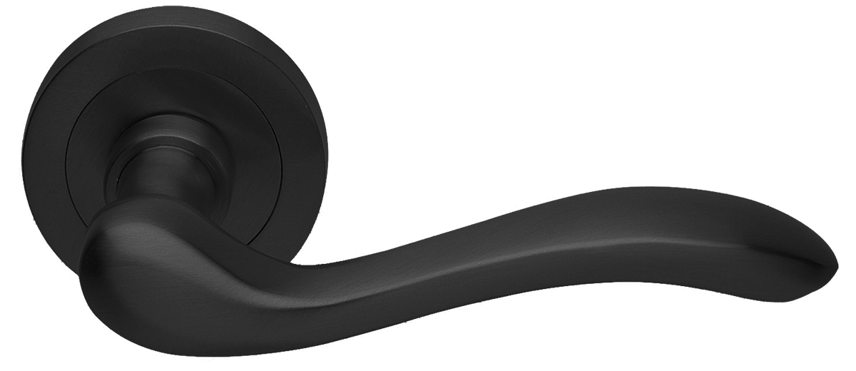 Ручка дверная ERICA R2 NERO раздельная на круглой розетке, цвет черный, латунь фото купить Челябинск