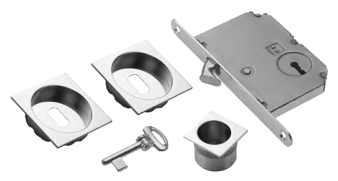 Комплект ручек для раздвижных дверей ART.54B/Q CRO с пальчиковой ручкой, замком и ключом, цвет хром, латунь фото купить Челябинск