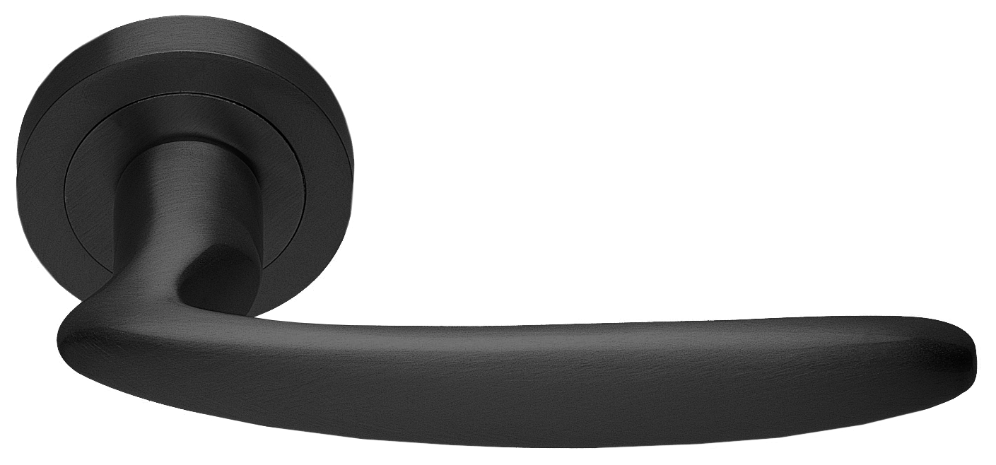 Ручка дверная FLAMINGO R2 NERO раздельная на круглой розетке, цвет черный, латунь фото купить в Челябинске