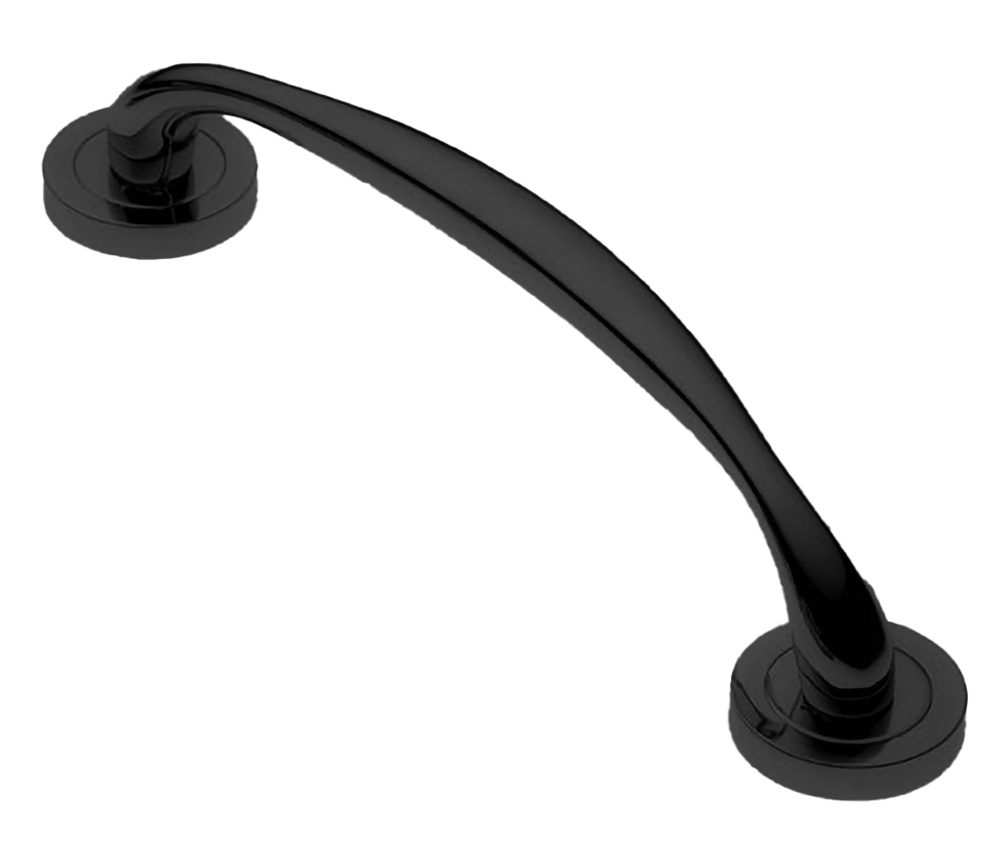 Ручка-скоба дверная LEON PH NERO на круглой розетке, цвет черный, латунь фото купить в Челябинске