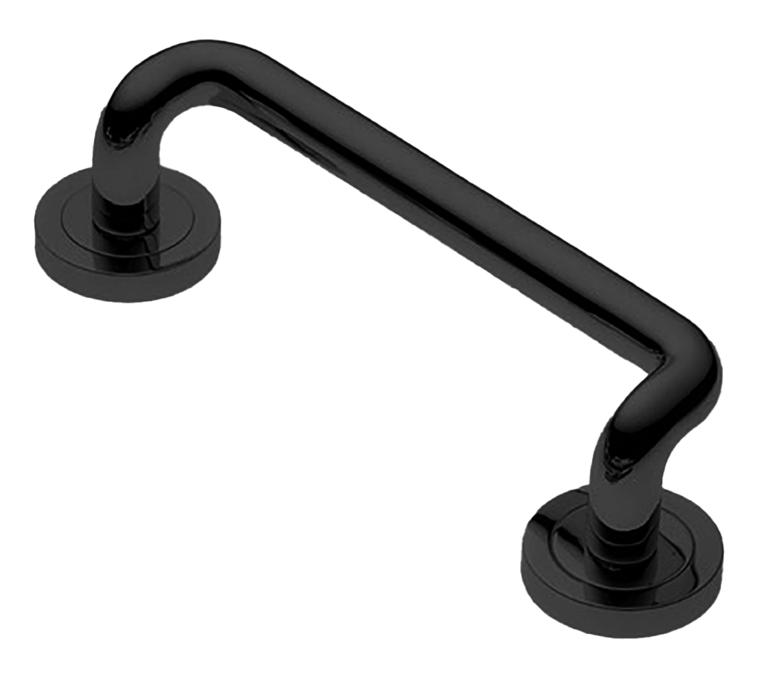 Ручка-скоба дверная SNAKE PH NERO на круглой розетке, цвет черный, латунь фото купить в Челябинске