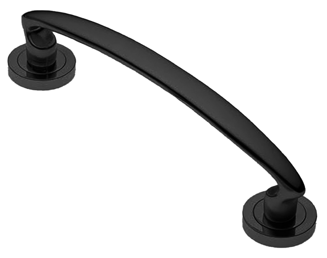 Ручка-скоба дверная FLAMINGO PH NERO на круглой розетке, цвет черный, латунь фото купить в Челябинске