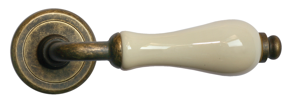 Ручка дверная CERAMICA R4 OBR/CHAMP раздельная на круглой розетке, цвет - бронза/шампань, латунь фото купить в Челябинске