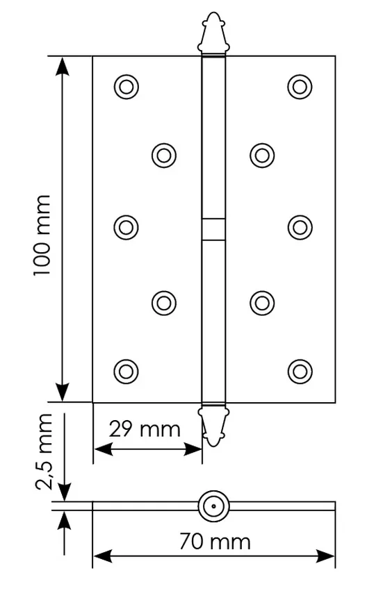 Петля карточная разъемная MSN 100X70X2.5 R COF с подшипником стальная правая, врезная, цвет кофе фото купить в Челябинске