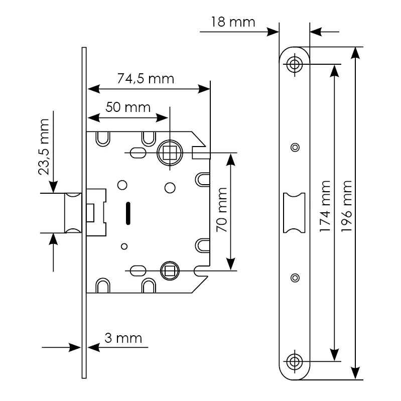 Защелка межкомнатная 1870P SN -IND SP-1 с ответной планкой, бесшумная сантехническая, цвет никель фото купить в Челябинске