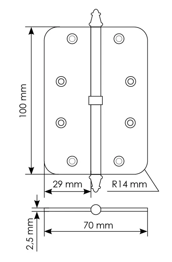 Петля разъемная MS-C 100X70X2.5 SG L левая с коронкой скругленная, врезная, цвет мат.золото, сталь фото купить в Челябинске