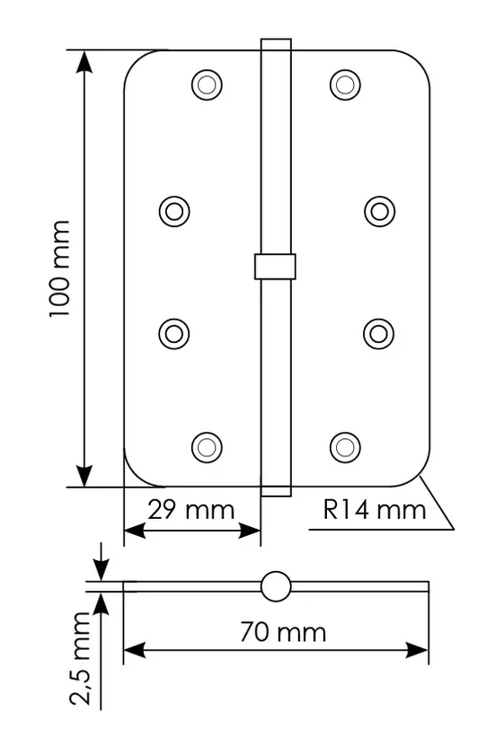 MSD-C 100X70X2.5 AB L, петля стальная скругленная левая без коронки, цвет - бронза фото купить в Челябинске