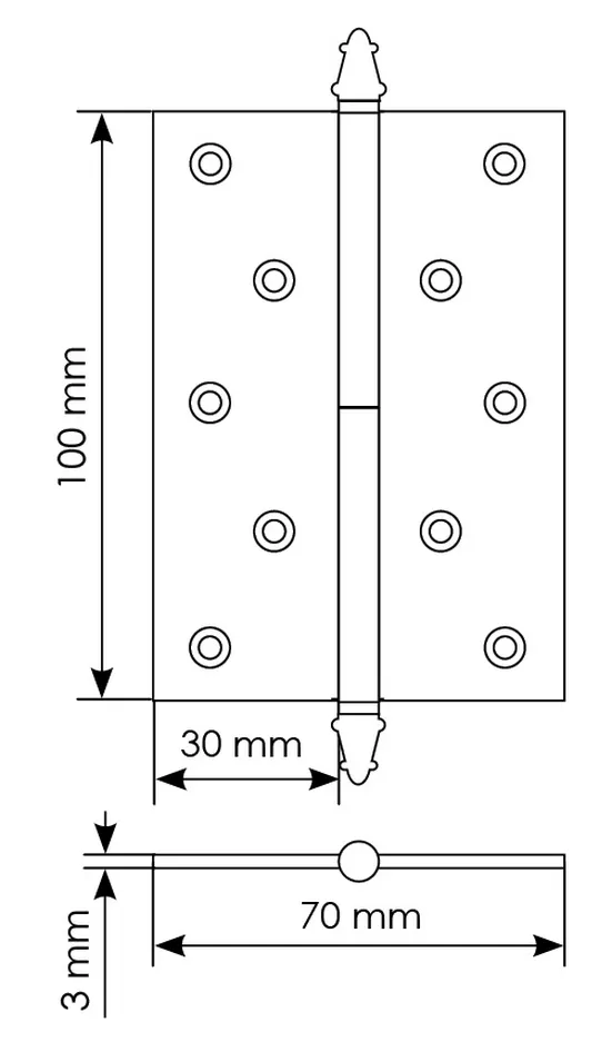 Петля карточная латунная разъемная MB 100X70X3 SC L C с коронкой левая, врезная, цвет матовый хром фото купить в Челябинске