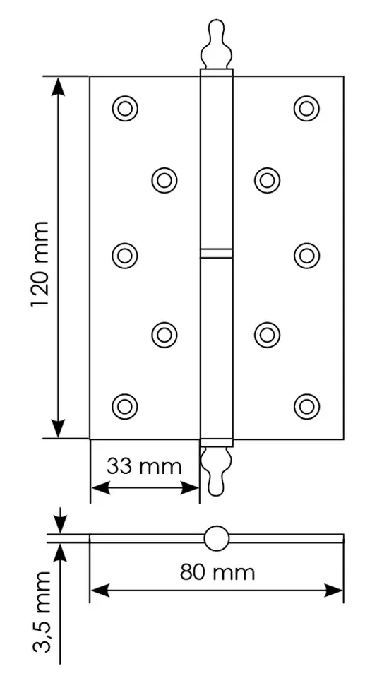 Петля карточная разъемная латунная MB 120X80X3.5 SG L C с коронкой левая, верзная, цвет матовое золото фото купить в Челябинске