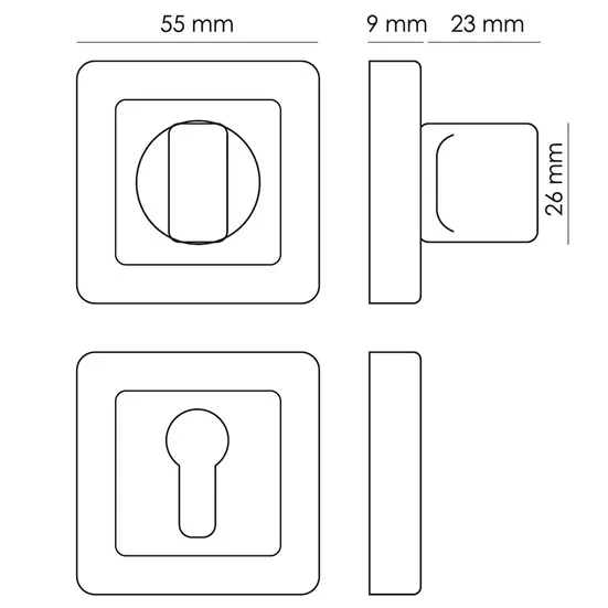 Завертка сантехническая MH-WC-S55 GR/PC квадратная цвет графит/хром фото купить в Челябинске